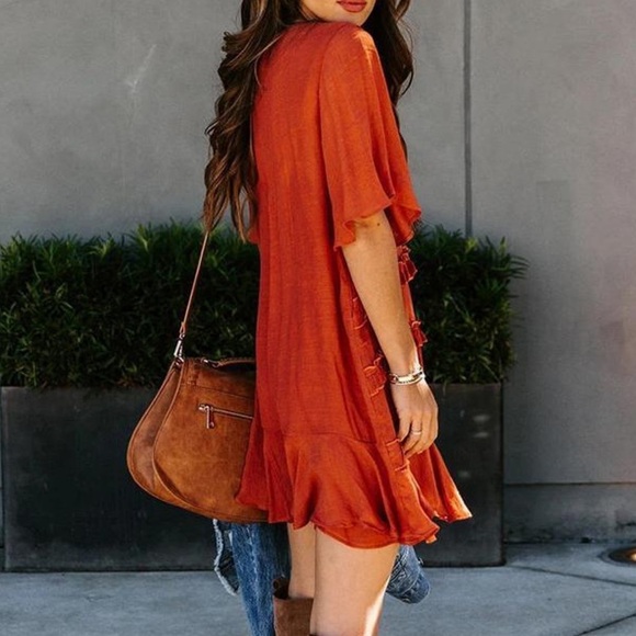 Vici Flawless Ruffled Terra Cotta v-neck Tunic Slip dress - Picture 3 of 16